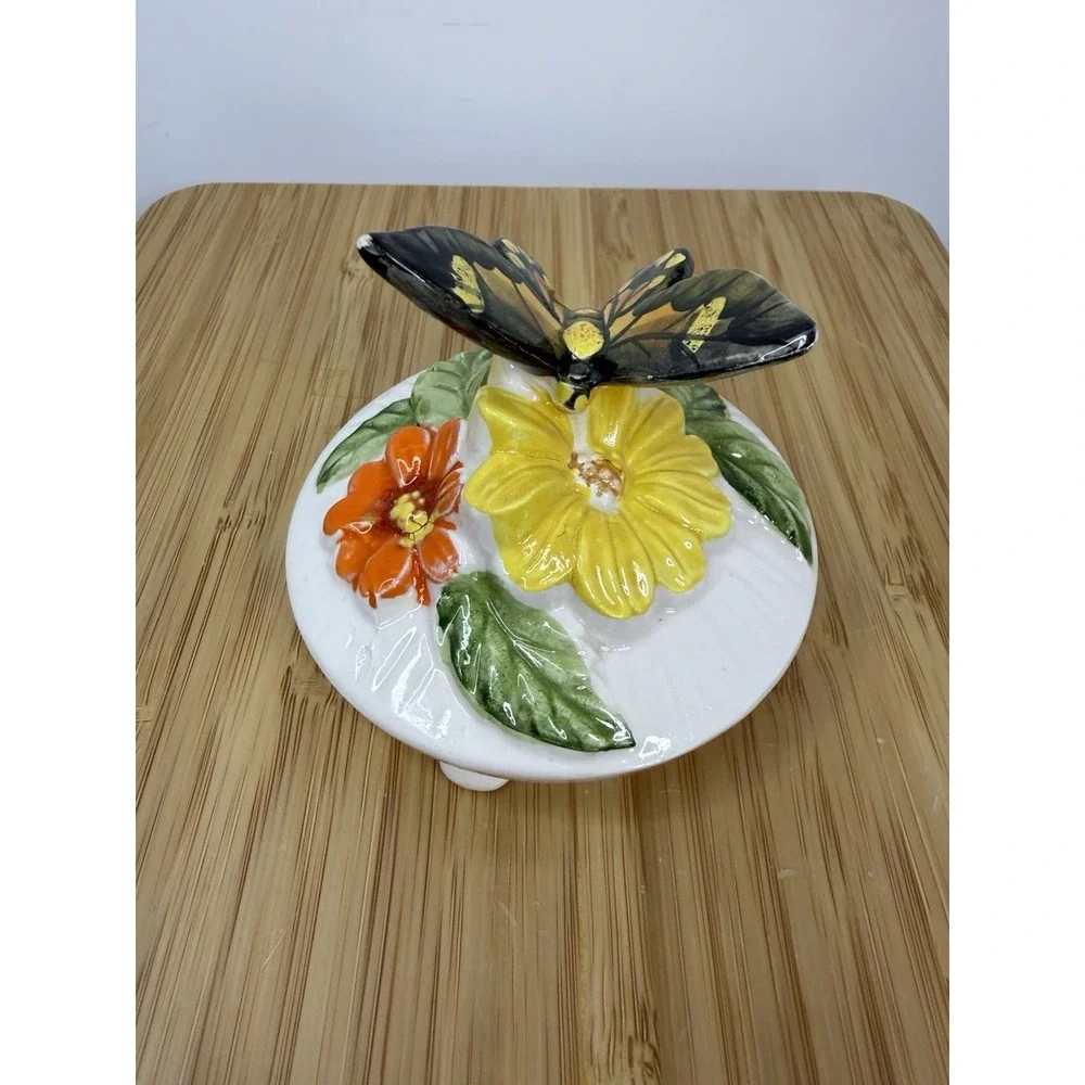 Vintage 70s Ceramic Butterfly Teapot Made‎ In Japan Flowers MCM